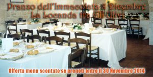 Pranzo dell'Immacolata in Puglia a Corato presso l'agriturismo La Locanda tra gli Ulivi con un menu prelibato e scontato prenotando online entro il 30 Novembre!